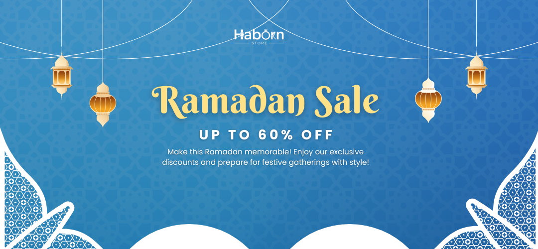 Blue and Gold Illustrative Ramdan Sale Banner (1080 x 500 px)
